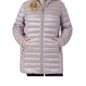 ADVENTURE Jacket Ultra Light Down Womens Mauve Hooded Puffer Long Sleeve Coat L